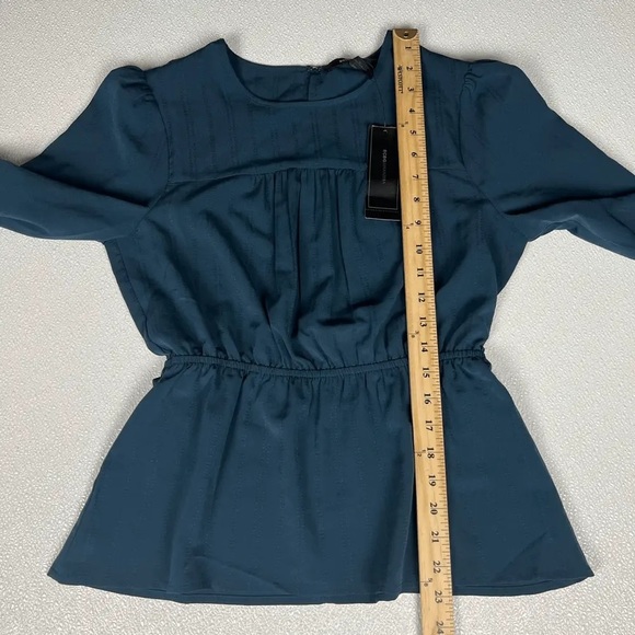 Bcbgmaxazria Ruched Bishop Sleeve Peplum Top Midnight Size XS NWT - Picture 7 of 12